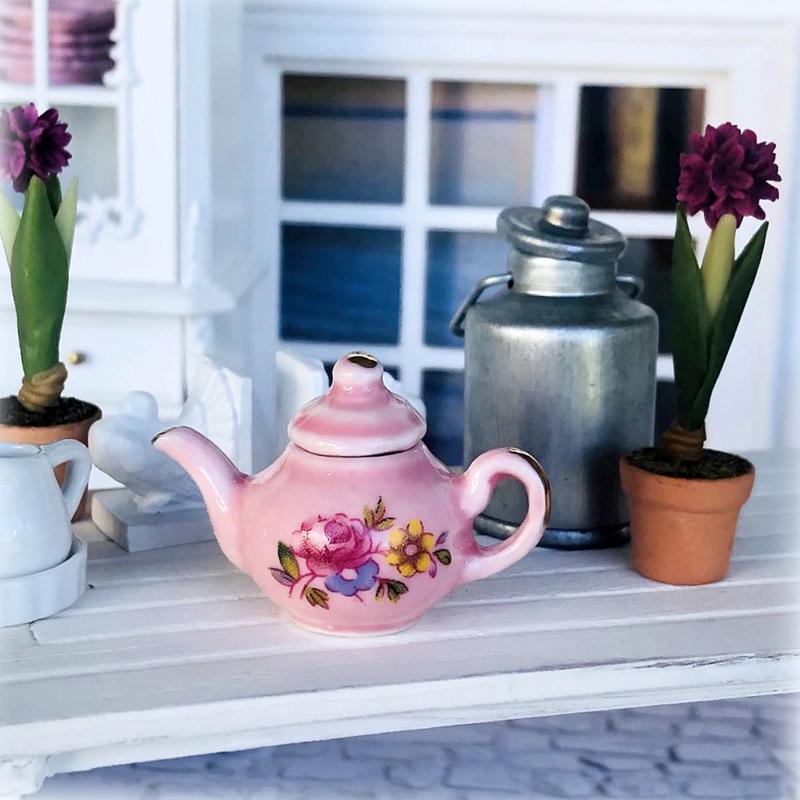 Dollhouse pink floral teapot