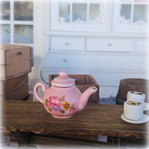 Dollhouse pink floral teapot