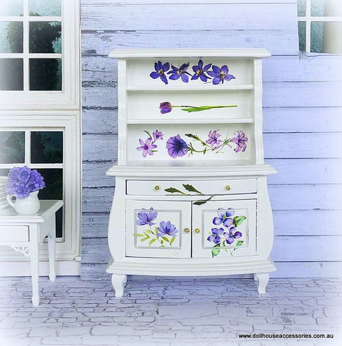 Dollhouse floral purple cabinet bookcase country