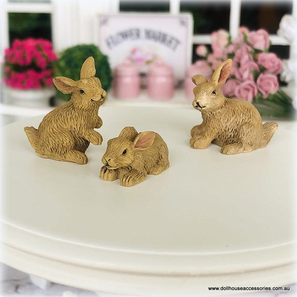 Dollhouse brown rabbit bunnies easter