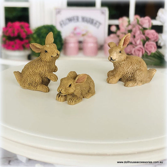Dollhouse brown rabbit bunnies easter