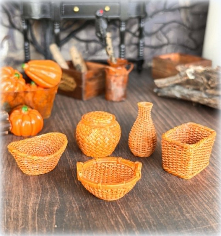 Resin Wicker Style Baskets - Set of 5 - Miniature
