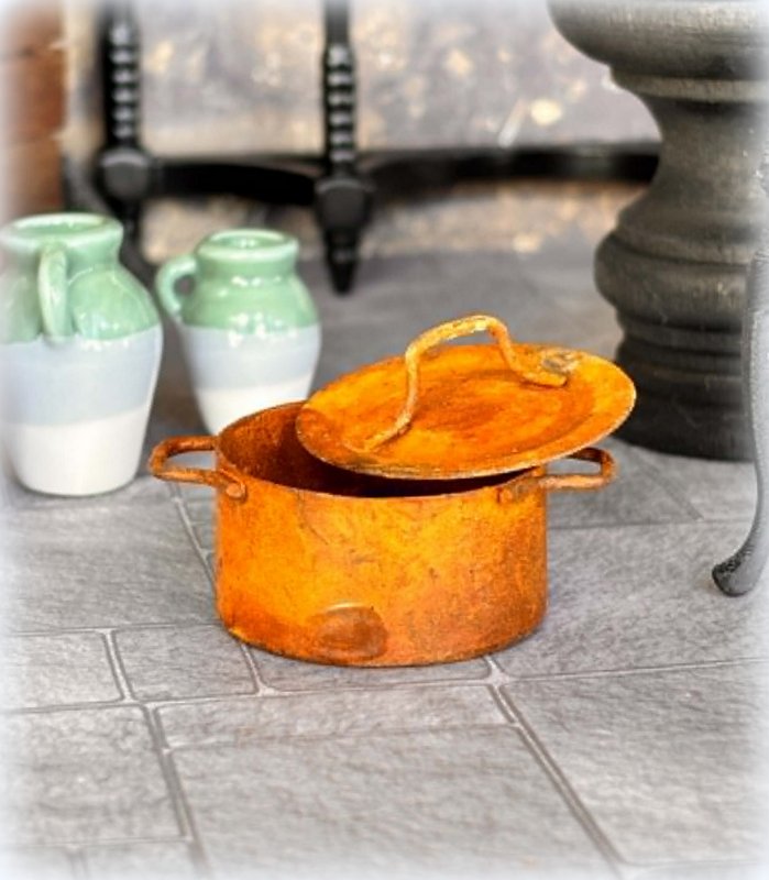Dollhouse miniature rusted stove pot