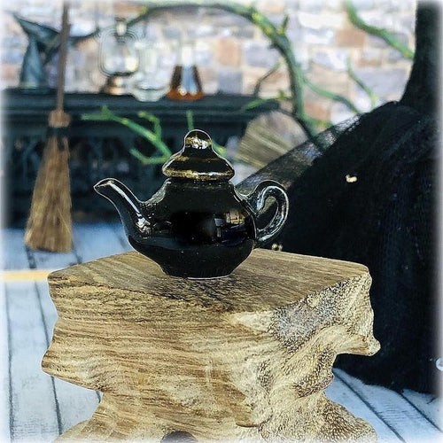 Dollhouse black glazed teapot apothecary witches cottage