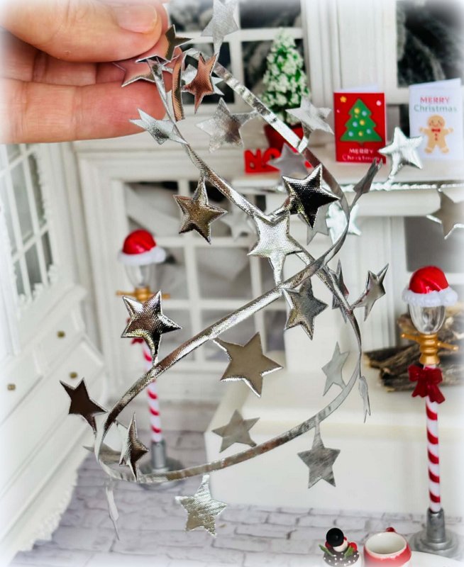 Christmas silver star ribbons for dollhouse decor
