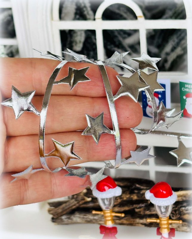 Christmas silver star ribbons for dollhouse decor
