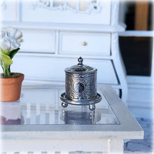 Dollhouse pewter biscuit tin on Salver