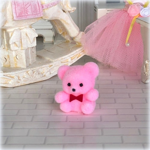 Dollhouse pink teddy bear flocked