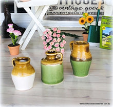 Dollhouse miniature ceramic jars green brown set