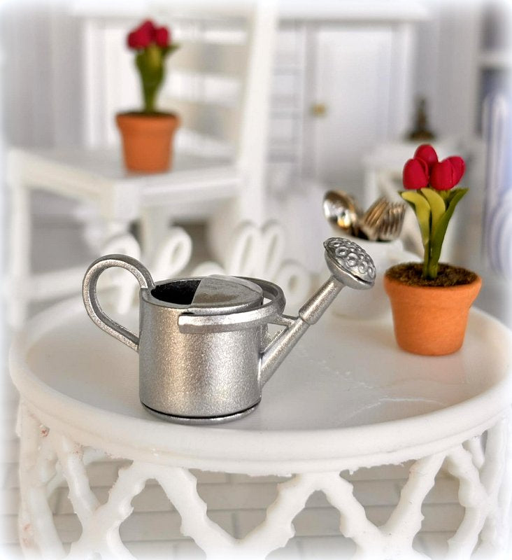 Dollhouse Silver watering can garden