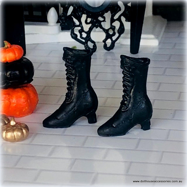 Black Lace Up Boots - Miniature