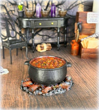Dollhouse large cauldron stew witch haunted house halloween peasant scene rustic