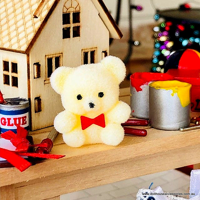 Dollhouse Yellow Flocked toy bear Santa's workshop