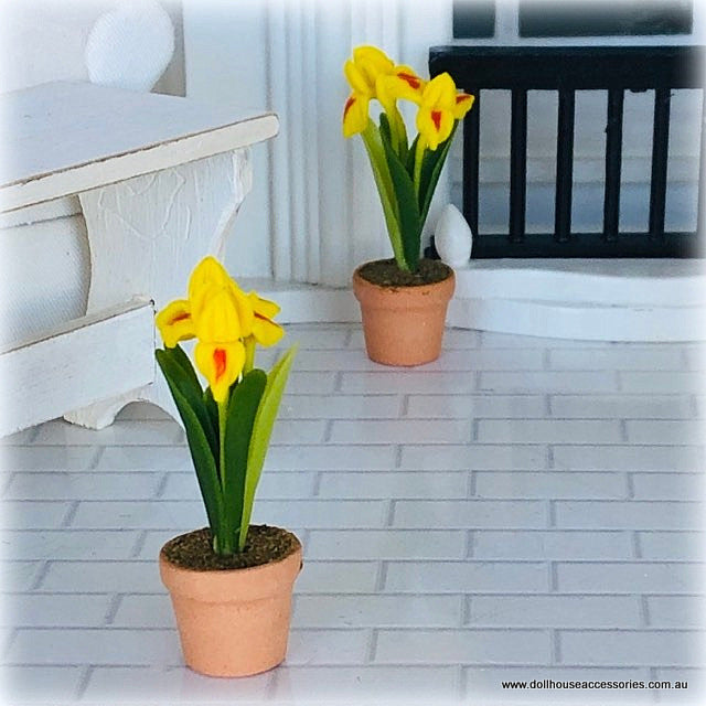 Dollhouse miniature yellow iris flower plant
