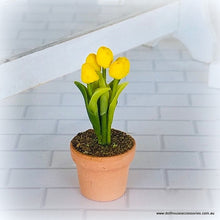 Dollhouse miniature yellow tulip in pot