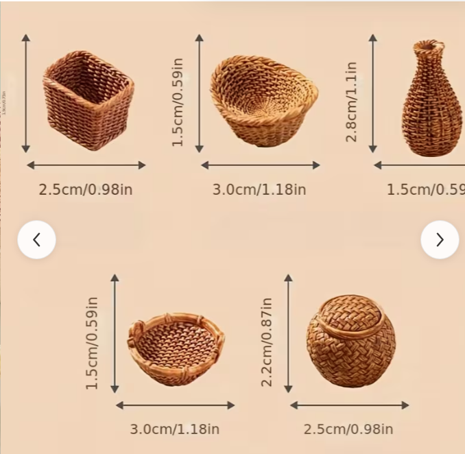 Resin Wicker Style Baskets - Set of 5 - Miniature