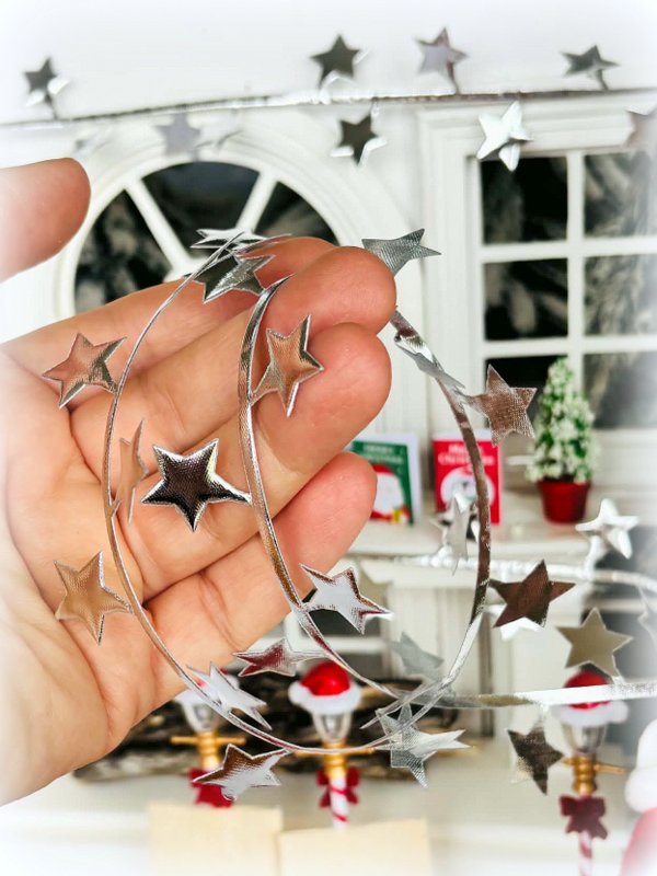 Christmas silver star ribbons for dollhouse decor