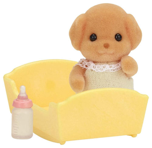 Sylvanian Families Poodle Baby with crib and bottle