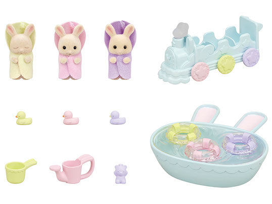 Sylvanian Families Triplets Baby Bath Time Set with Milk Rabbit Triplets