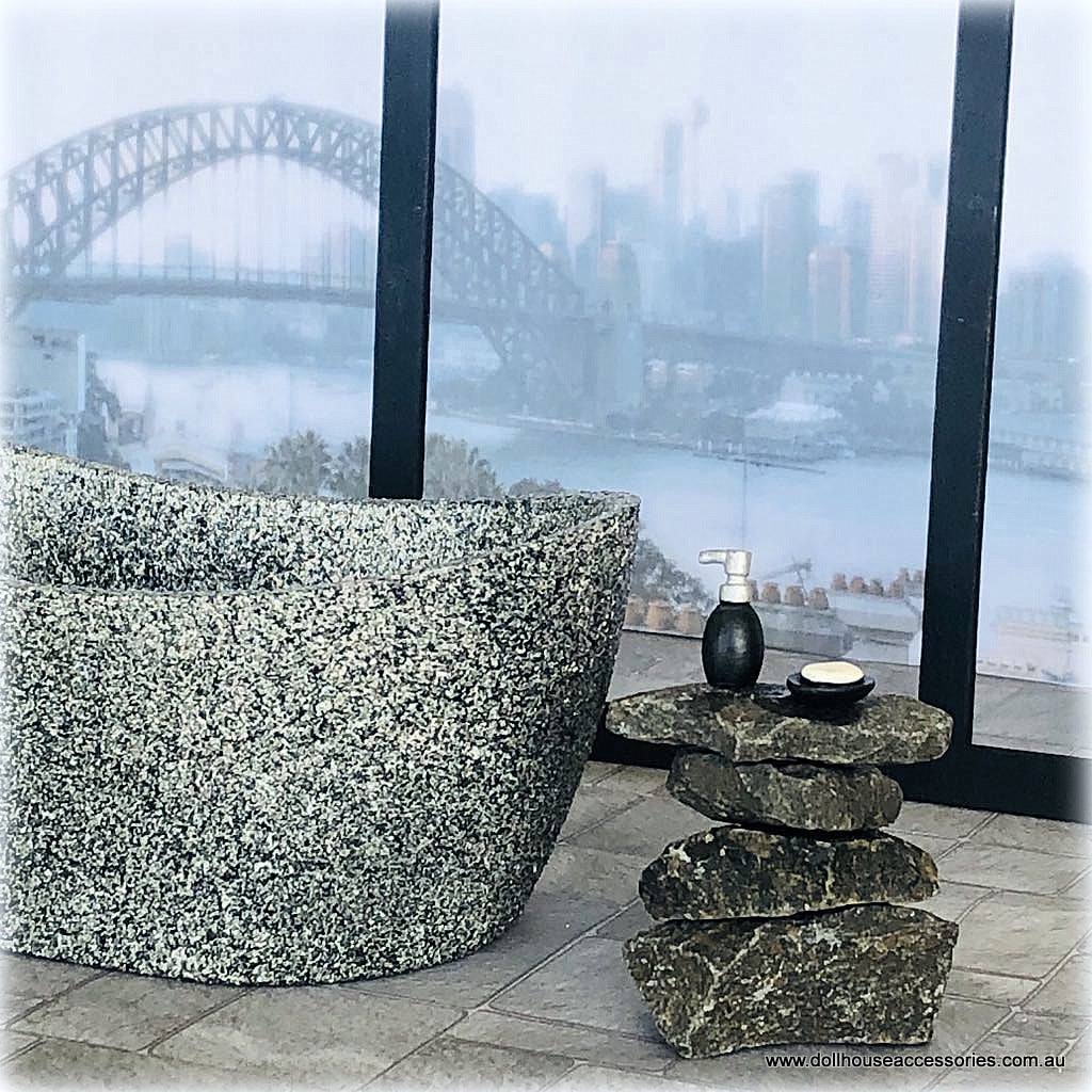 Modern Granite-Look Bath with Freestanding Tap - Miniature