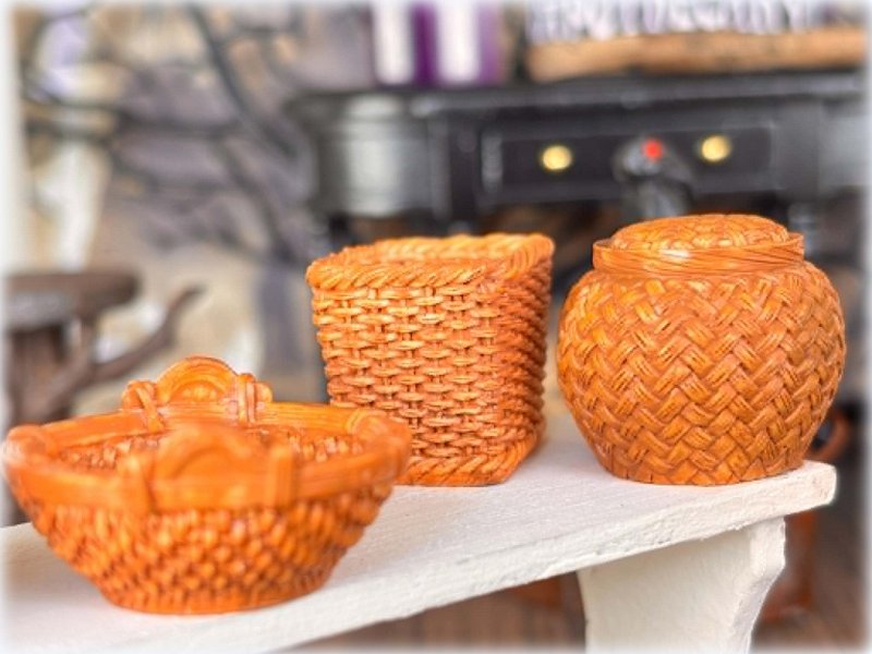 Resin Wicker Style Baskets - Set of 5 - Miniature