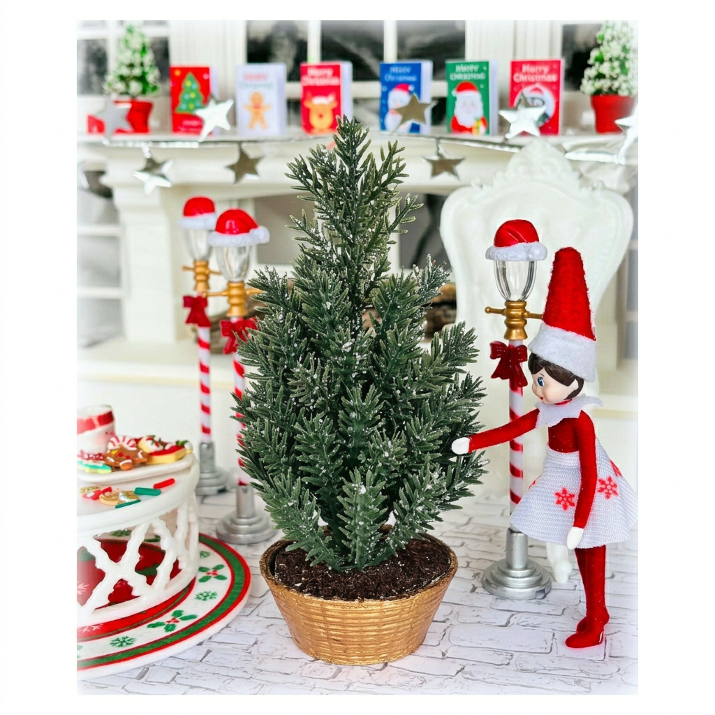 Cedar Tree in Gold Wicker Style Pot - Miniature