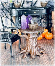 Dollhouse miniature old wise man tree trunk side table mystical haunted house