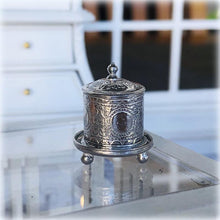 Dollhouse pewter biscuit tin on Salver