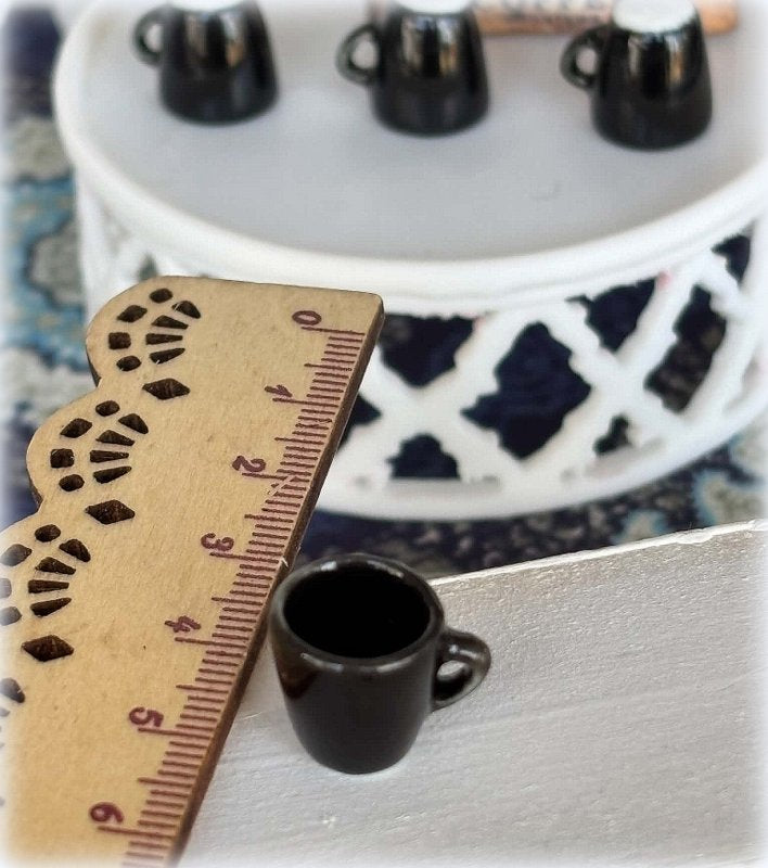 Dollhouse miniature black ceramic mug