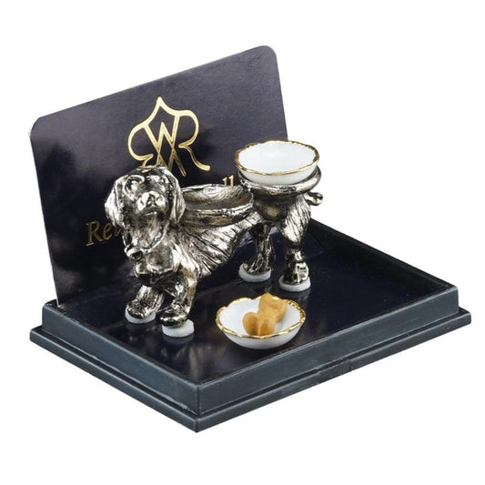 Reutter porcelain miniature dog daschund food bowl holder