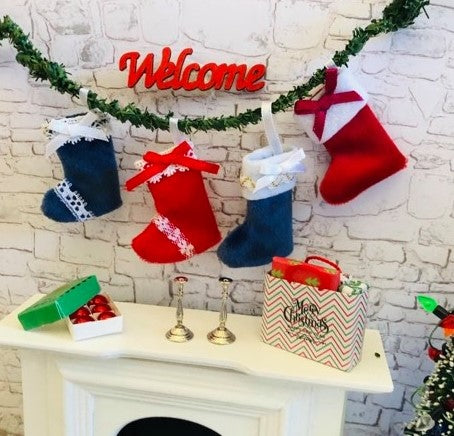 Doll house miniature luxury Christmas stocking festive scene