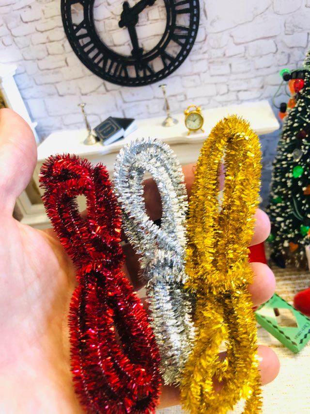 Miniature Christmas Tinsel - 3 metres - Gold, Silver & Red
