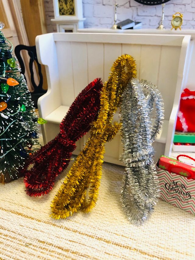 Miniature Christmas Tinsel - 3 metres - Gold, Silver & Red