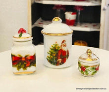 Doll house miniature Christmas porcelain jar display on mantlepiece