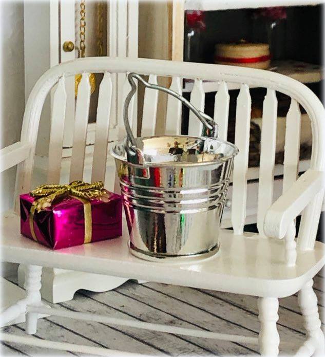 Dollhouse miniature shiny metal bucket farmhouse