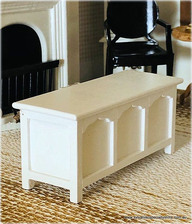 Dollhouse miniature white toy box chest blanket storage