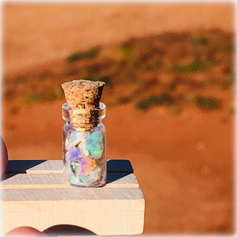 Miniature opal jar of crystal chips colours Australia outback