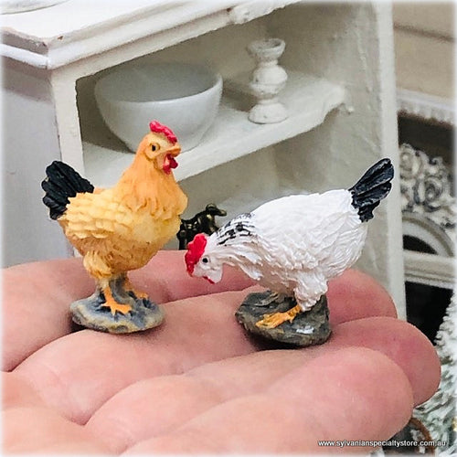 Dollhouse miniature hens white yellow