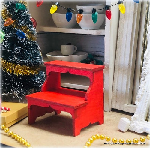 Dollhouse miniature red step stool vintage
