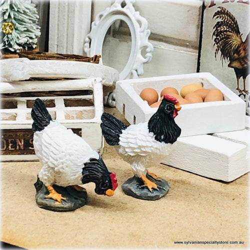 Dollhouse pair of hens miniature figurine chooks