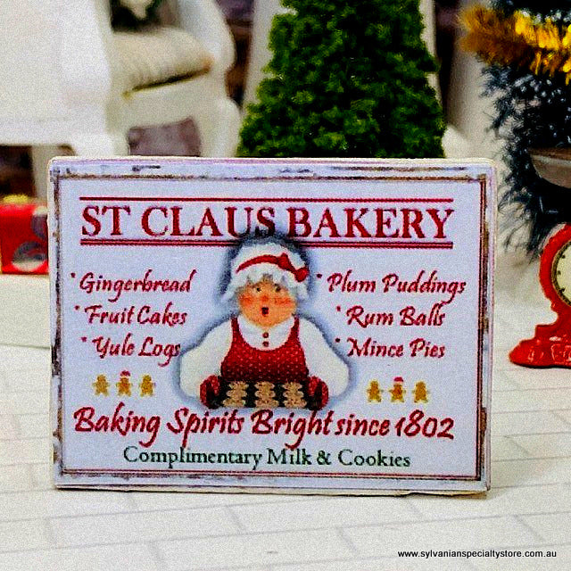 Dollhouse Miniature Christmas Sign Mrs Claus Bakery