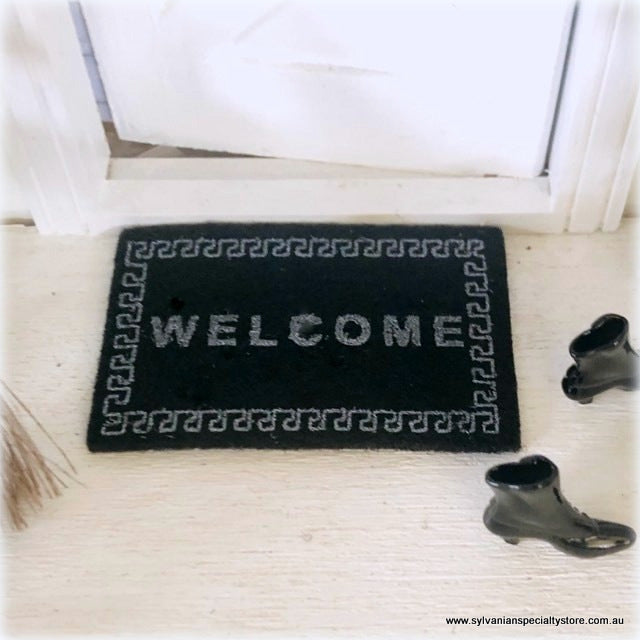 Dollhouse Miniature Black Welcome mat