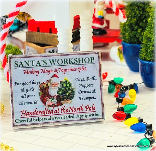Dollhouse Miniature Christmas Sign Santa's Workshop