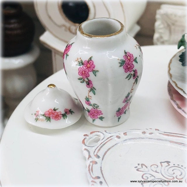 Dollhouse ginger jar miniature pink floral