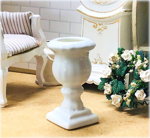 Dollhouse miniature white glazed urn