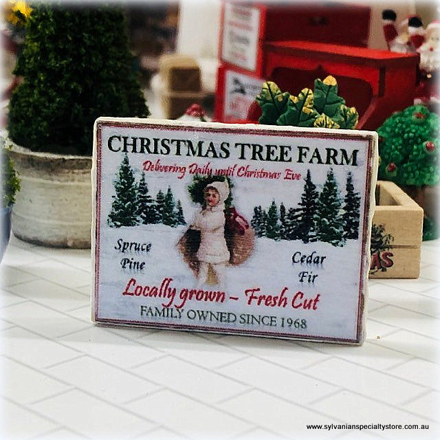 Dollhouse Miniature Christmas Tree Farm Snow scene 