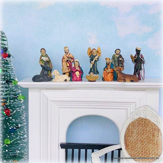 Dollhouse Minaiture Christmas Nativity Baby Jesus Manger Shepherds