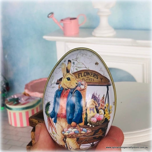 Miniature Easter Egg Tin for Gifting rabbit theme vintage style