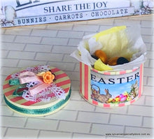 Dollhouse miniature Easter box with eggs pink vintage style