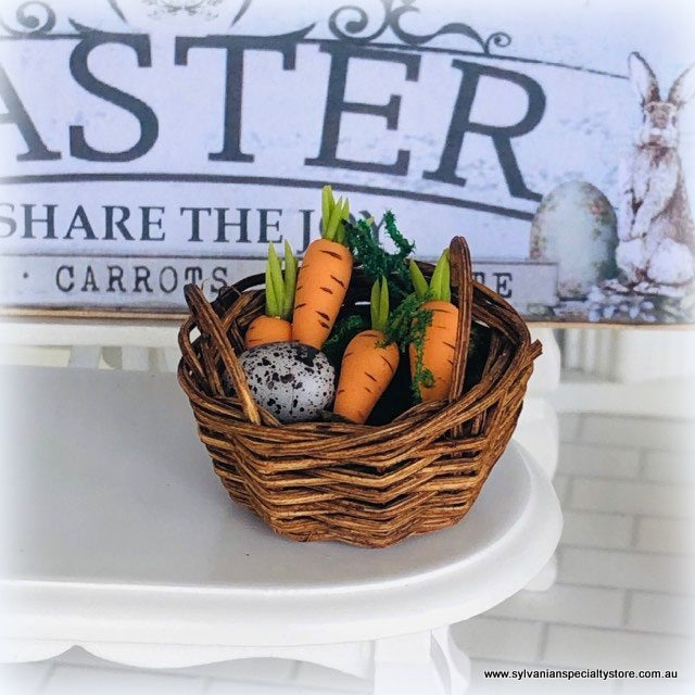 Dollhouse Basket Wicker Easter Carrots speckled egg